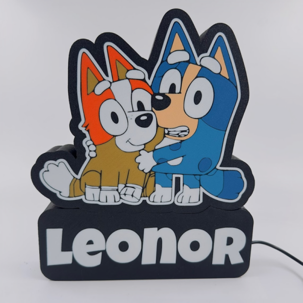 Luminaria 3D alusiva ao Bluey e Blingo